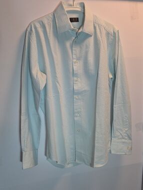 DAKS Men's Light Blue and White Striped Dress Shirt